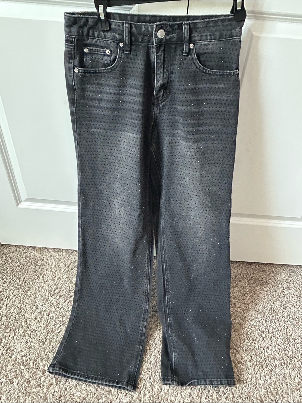 Women’s Black Embellished Straight-Leg Jeans
